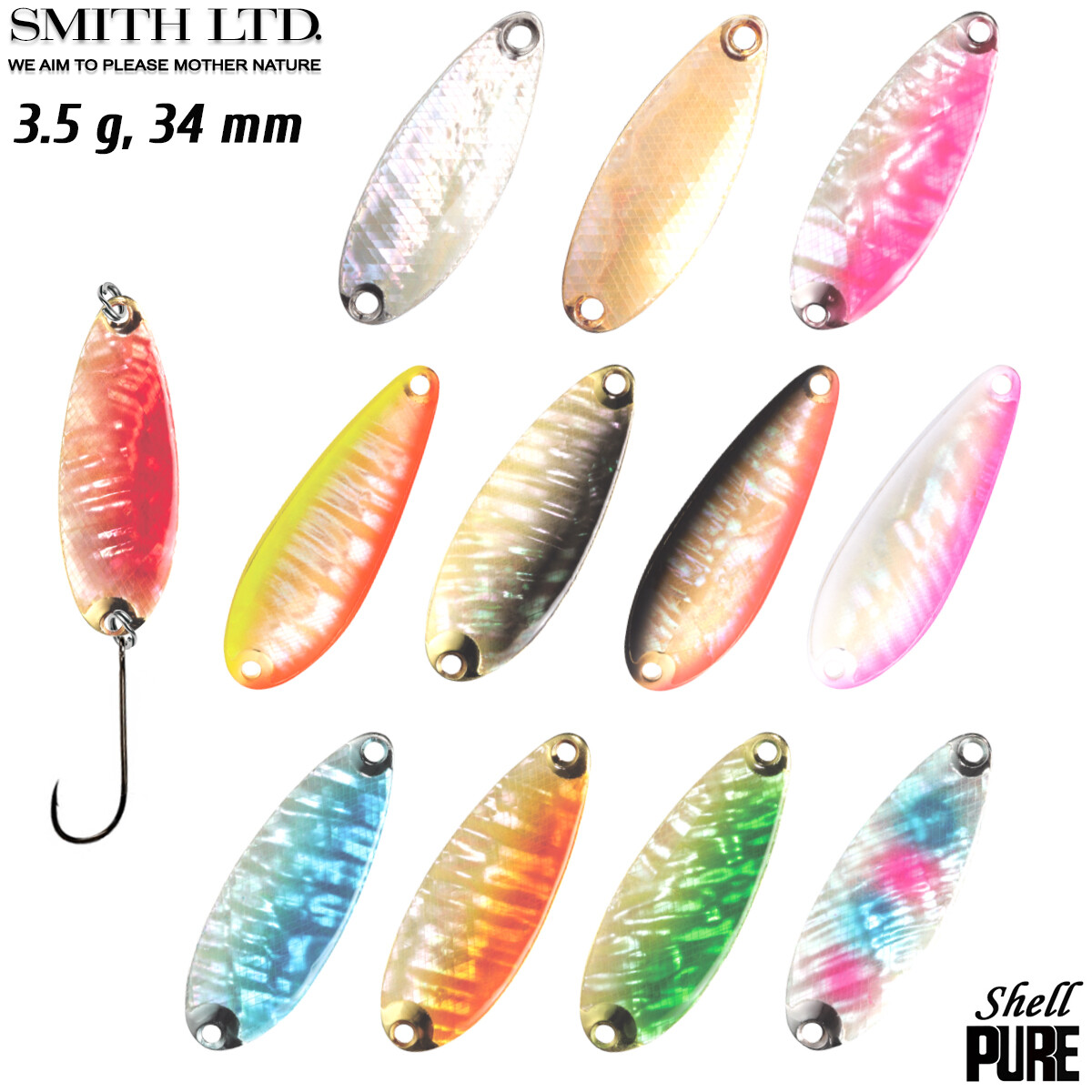 Smith Pure Shell II 3.5 g 34 mm Assorted Colors Trout Spoon