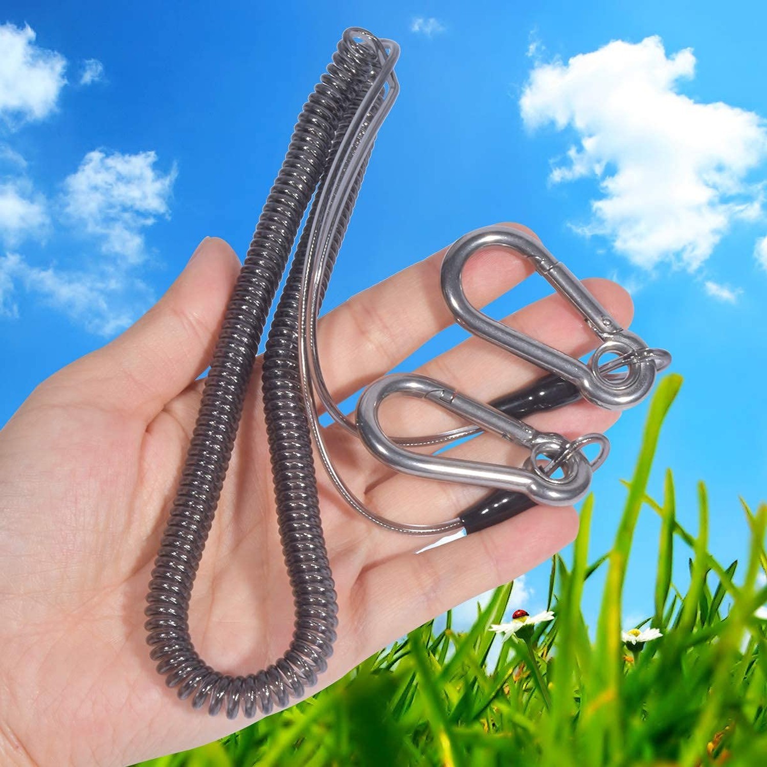Retractable Coil Lanyard with Carabiner (2pcs) Long Coiled Tether for Tools/R...