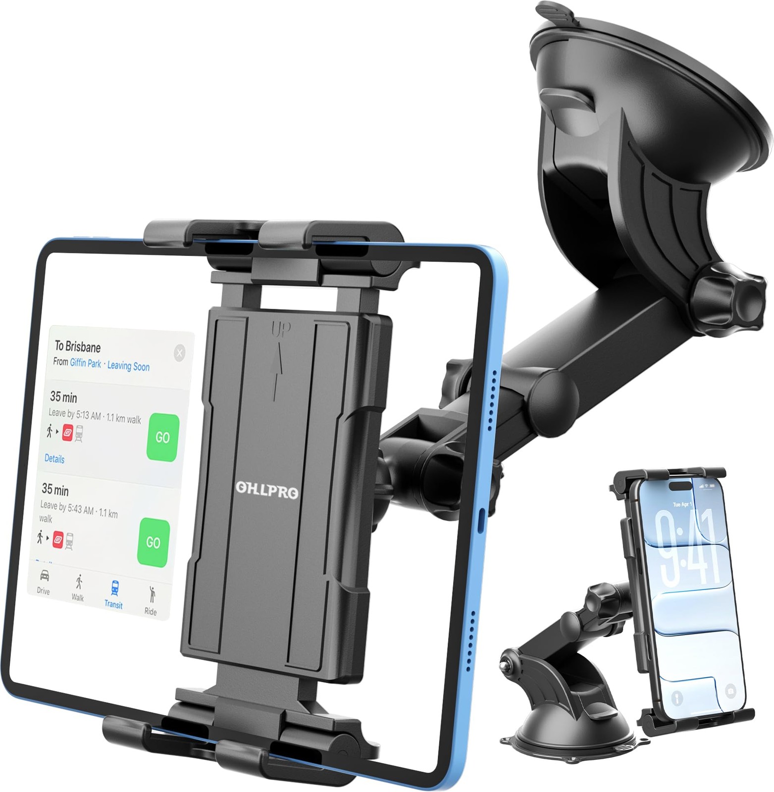 OHLPRO Tablet Holder for Car Dashboard & Windshield, For 5-13" Device, Black