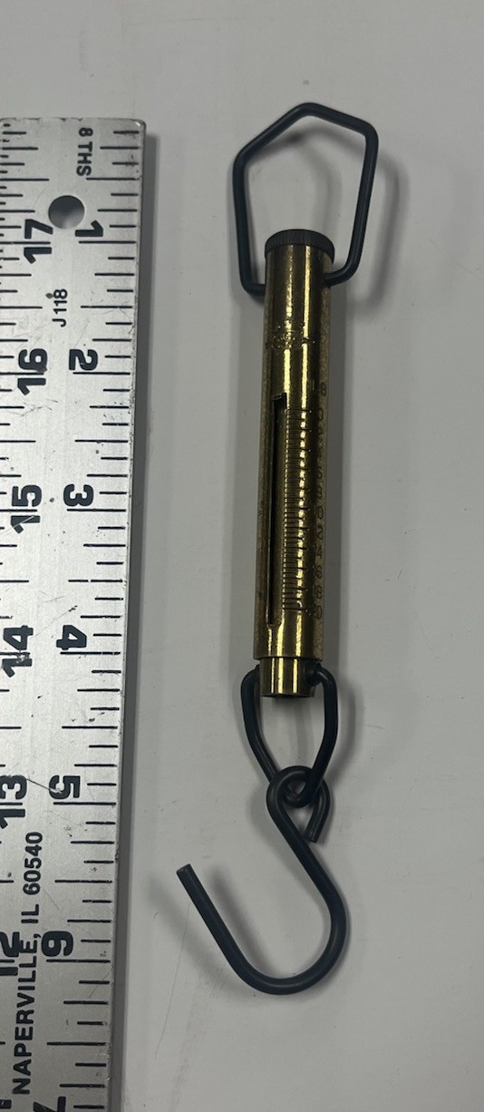 Vintage SALTER Brass Spring Tube Fishing Scale Up to 20 lbs Newtons England LOOK