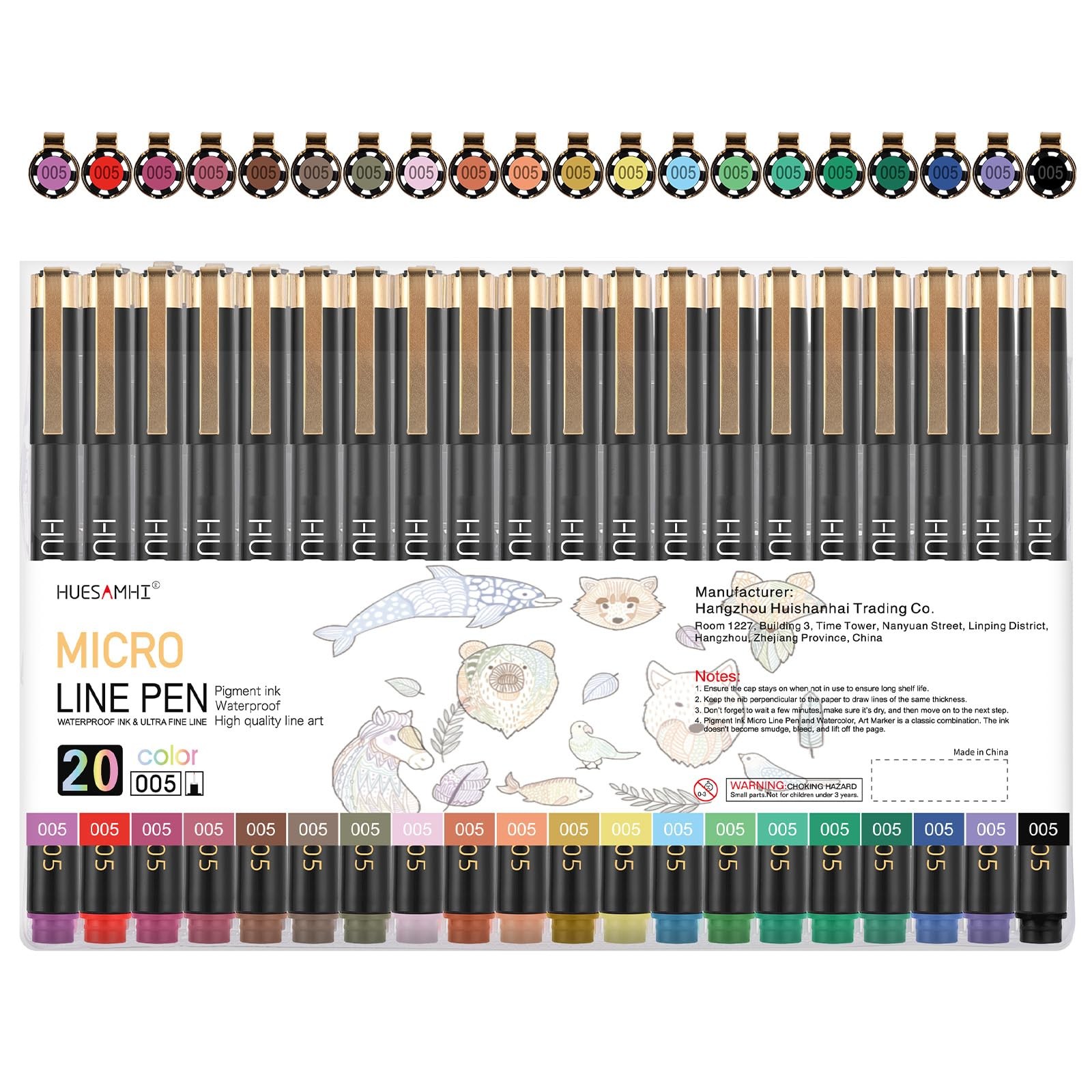 huesamhi 005 Micro Pen,20 Colors 1 Count (Pack of 20), 20pcs（color）