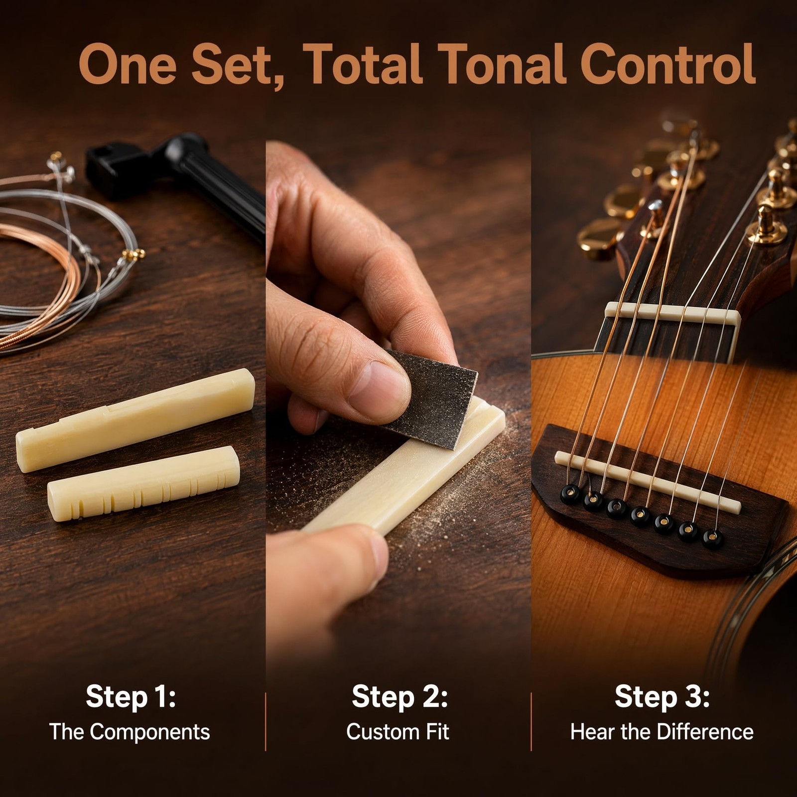 Miwayer 12 String Acoustic Bridge Guitar Unbleached Bone Saddle and Nut Made ...