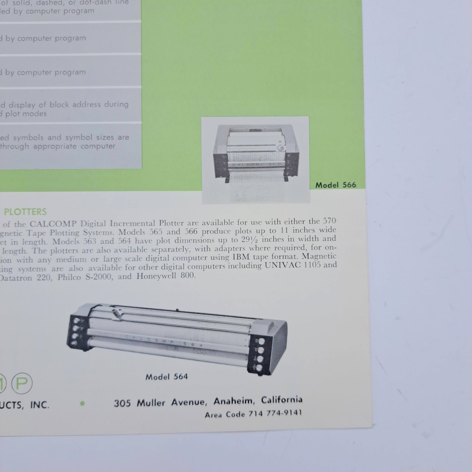 Vintage CALCOMP Magnetic Tape Plotting Systems Bulletin Brochure