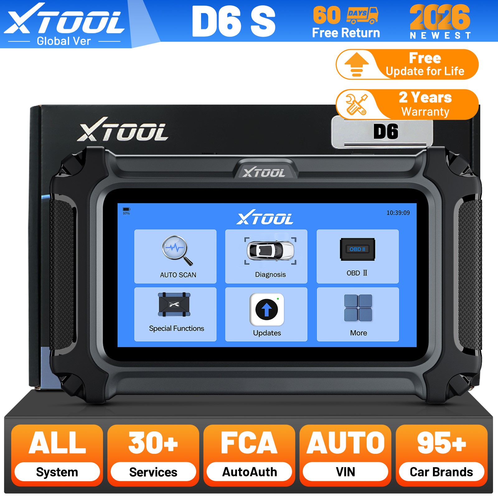 2026 XTOOL D6S Car OBD2 Scanner Auto Full System Diagnostic Tool 30+ Service FCA