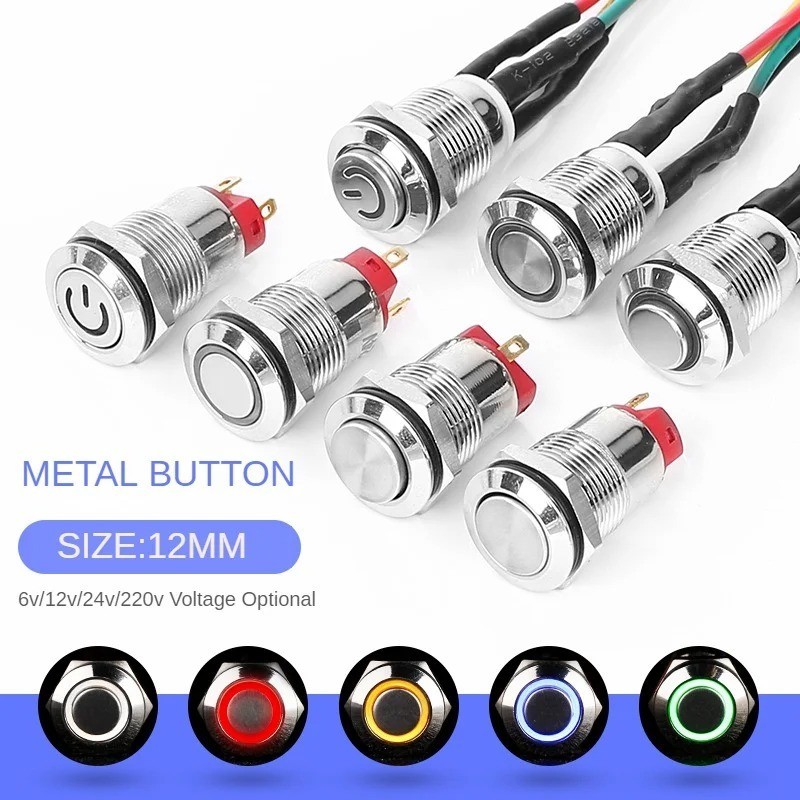 Metal Push Button Switch 12/16/19/22mm Momentary Latching High Head Car Boat LED
