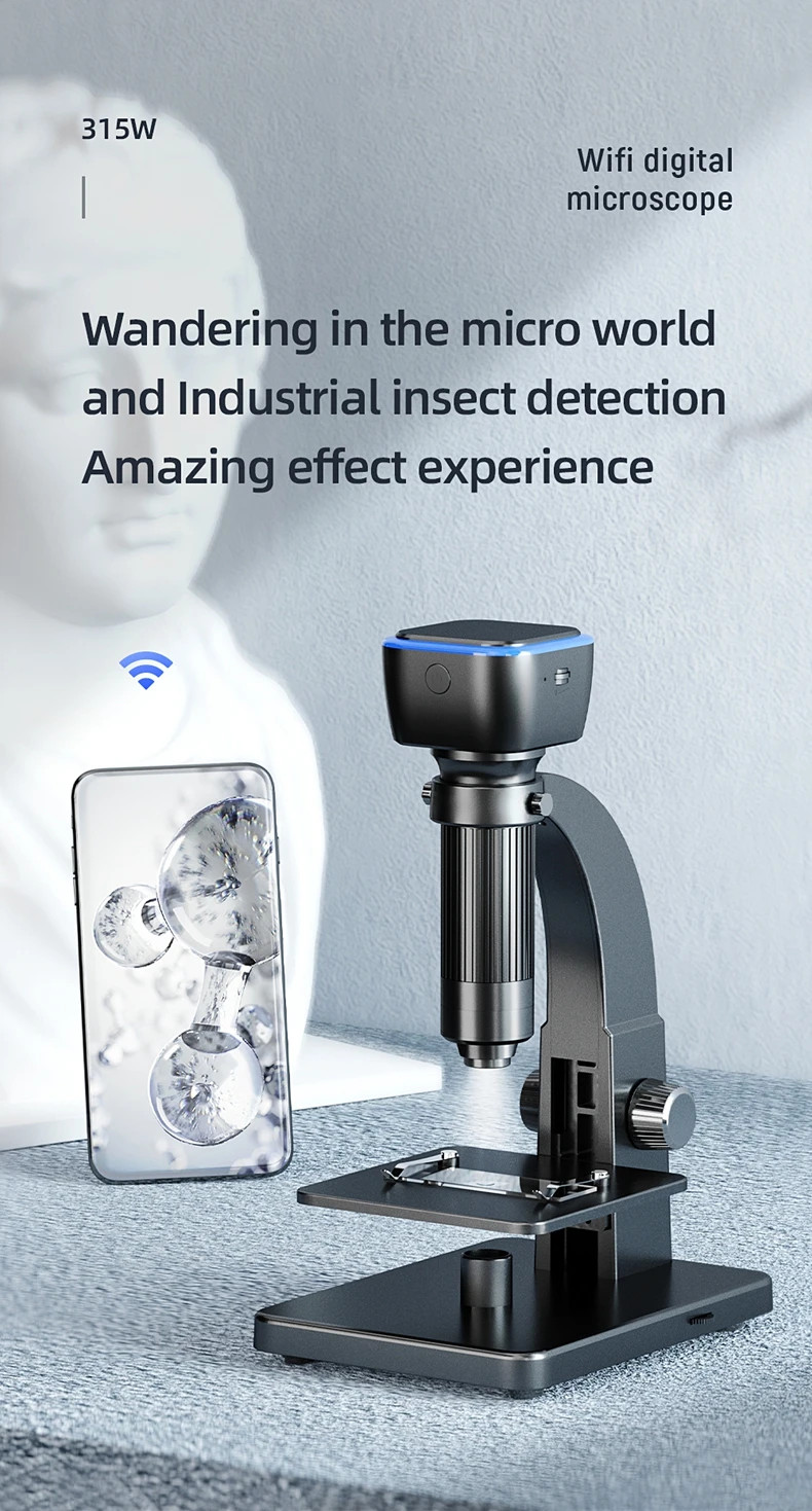 2000X Dual Lens WiFi Digital Microscope 10 LED Support Android IOS USB Computer
