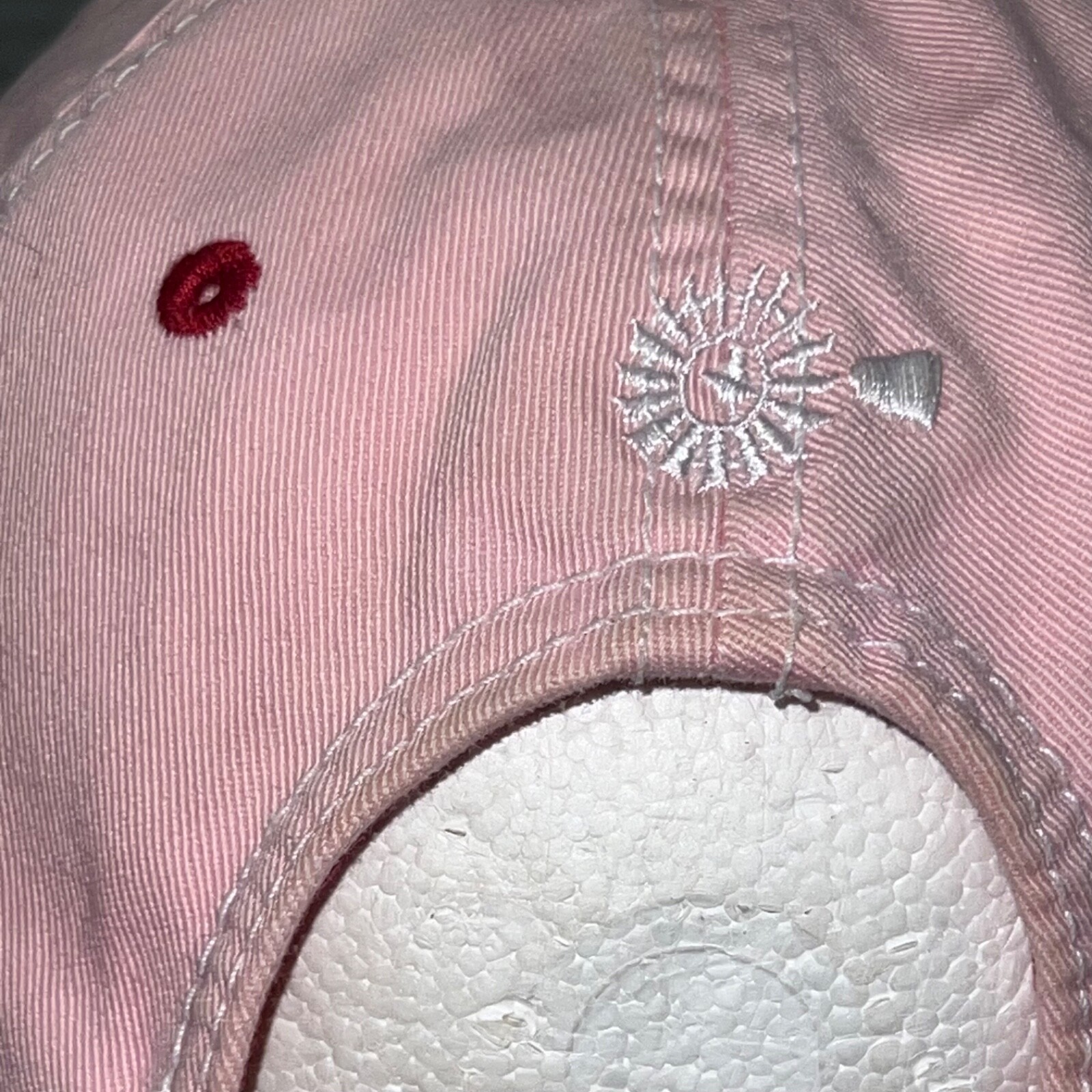 Farm GIrl Distressed Hat Cap Hook Loop Pink with Red/White Accents The Original
