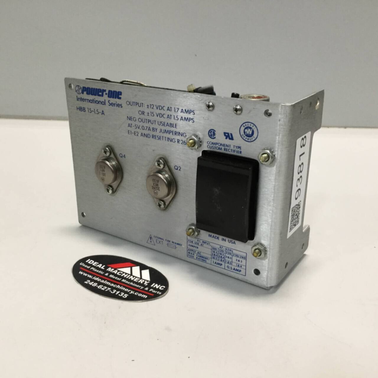 POWER ONE Power Supply HBB15-1.5A Used #93821