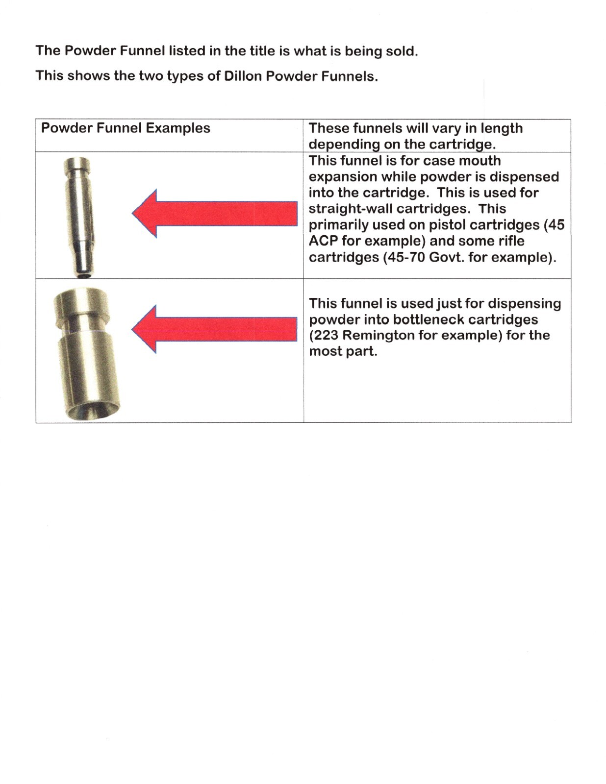 Dillon Powder Funnel - "B" - 30 Caliber (13587) See Description
