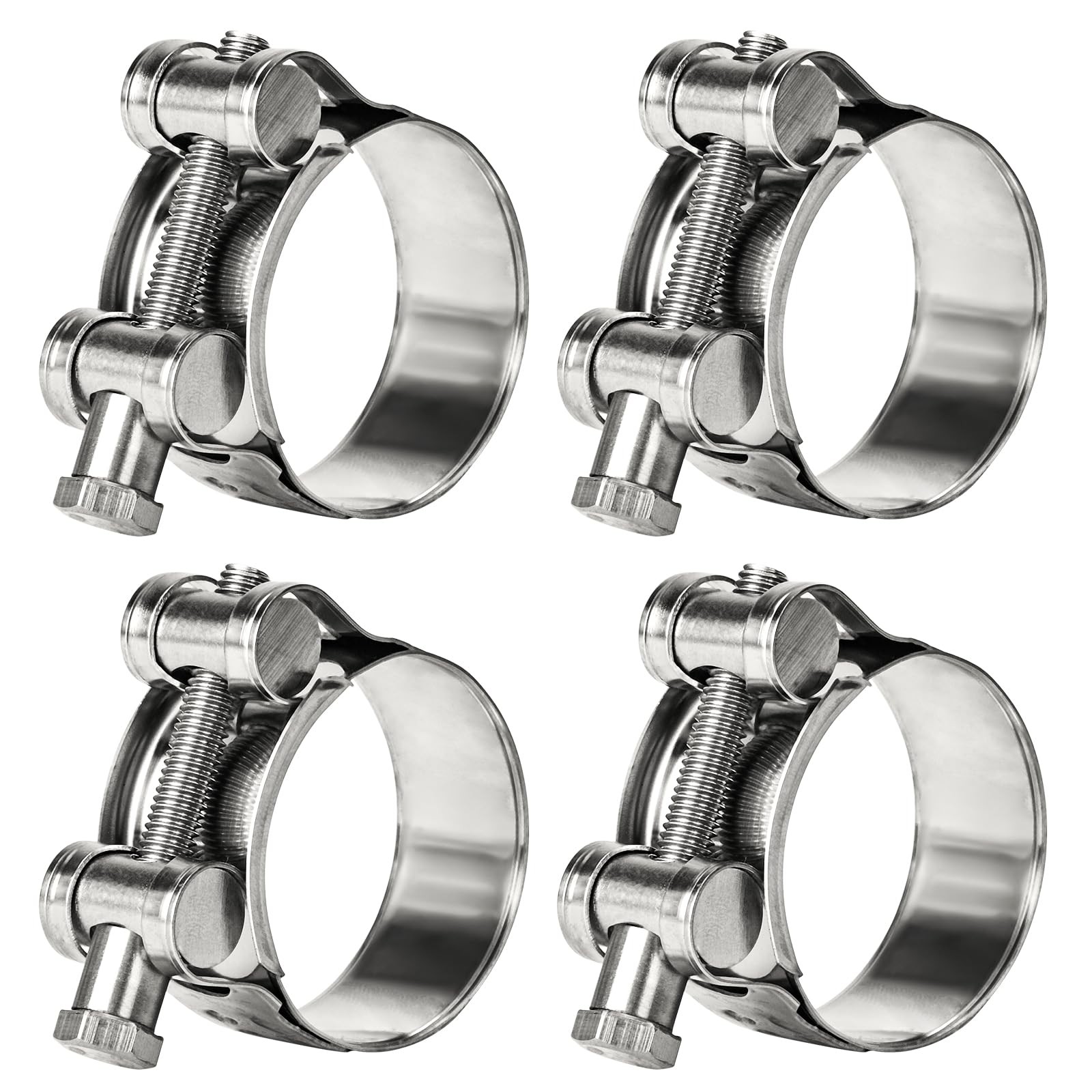 Sieqioor TBolt Hose Clamps 304 Stainless Steel 1719mm 4Pack  Heavy Duty Adjus...