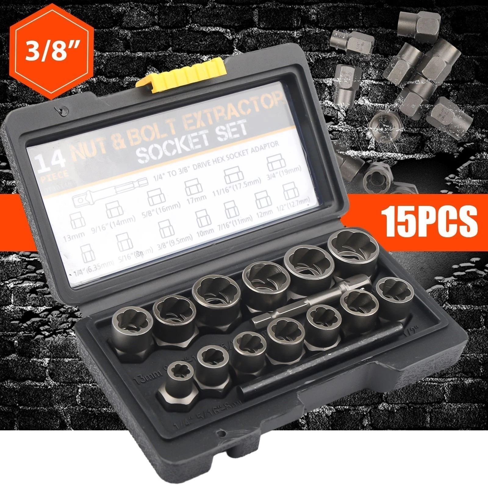 15 Pcs Nut & Bolt Extractor Kit,of Bolt Removal Tool Set, Extractor Socket Tool