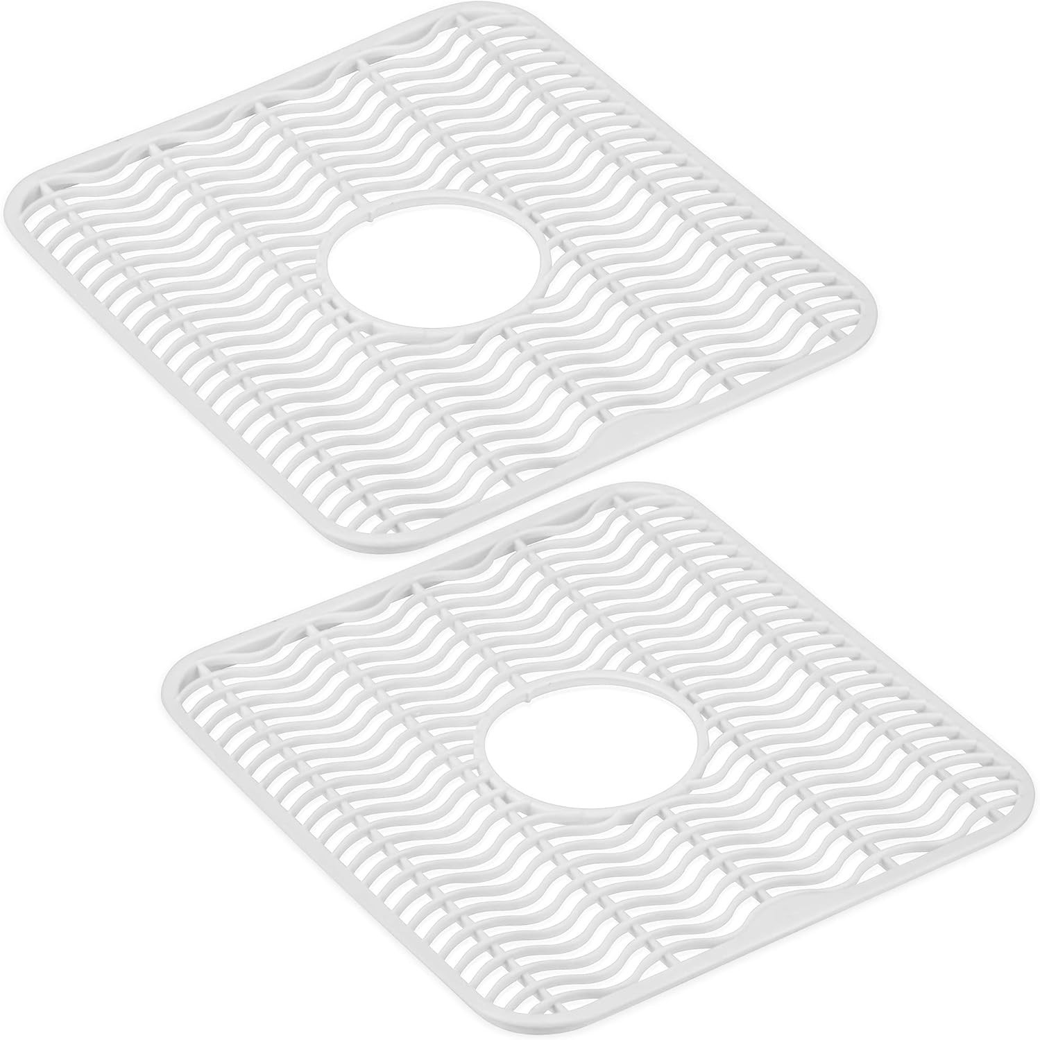 2 Pc Kitchen Sink Protector Mat, 12x11in, Plastic Grid, White