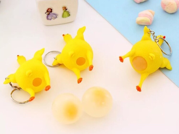 Egg Laying Chicken Squeezable Stress Keychain 2" Cute Toy