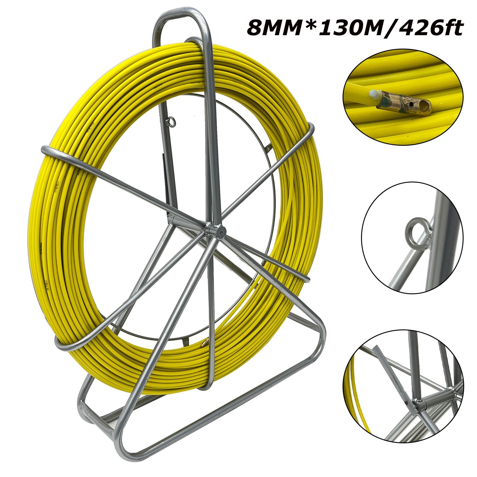 8mm 130m/426ft Fish Tape Fiberglass Wire Cable Running Rod Duct Rodder Puller