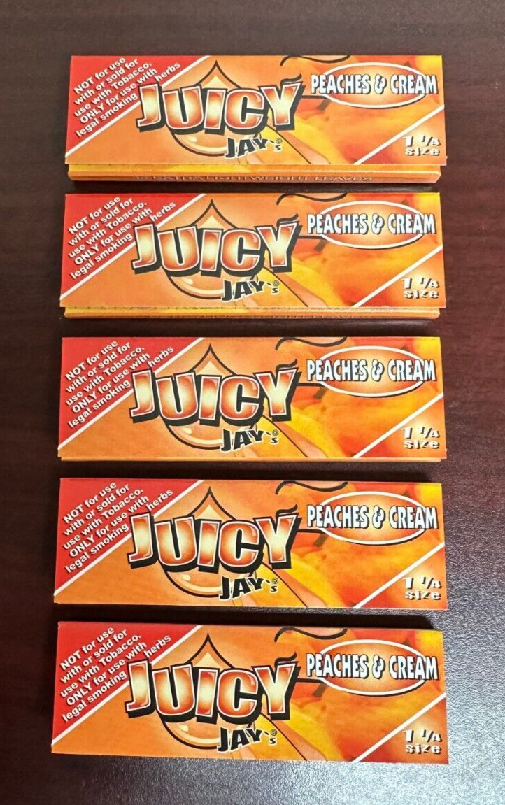 Juicy Jays 1 1/4 PEACHES & CREAM Cigarette  Rolling Papers -5 PACKS