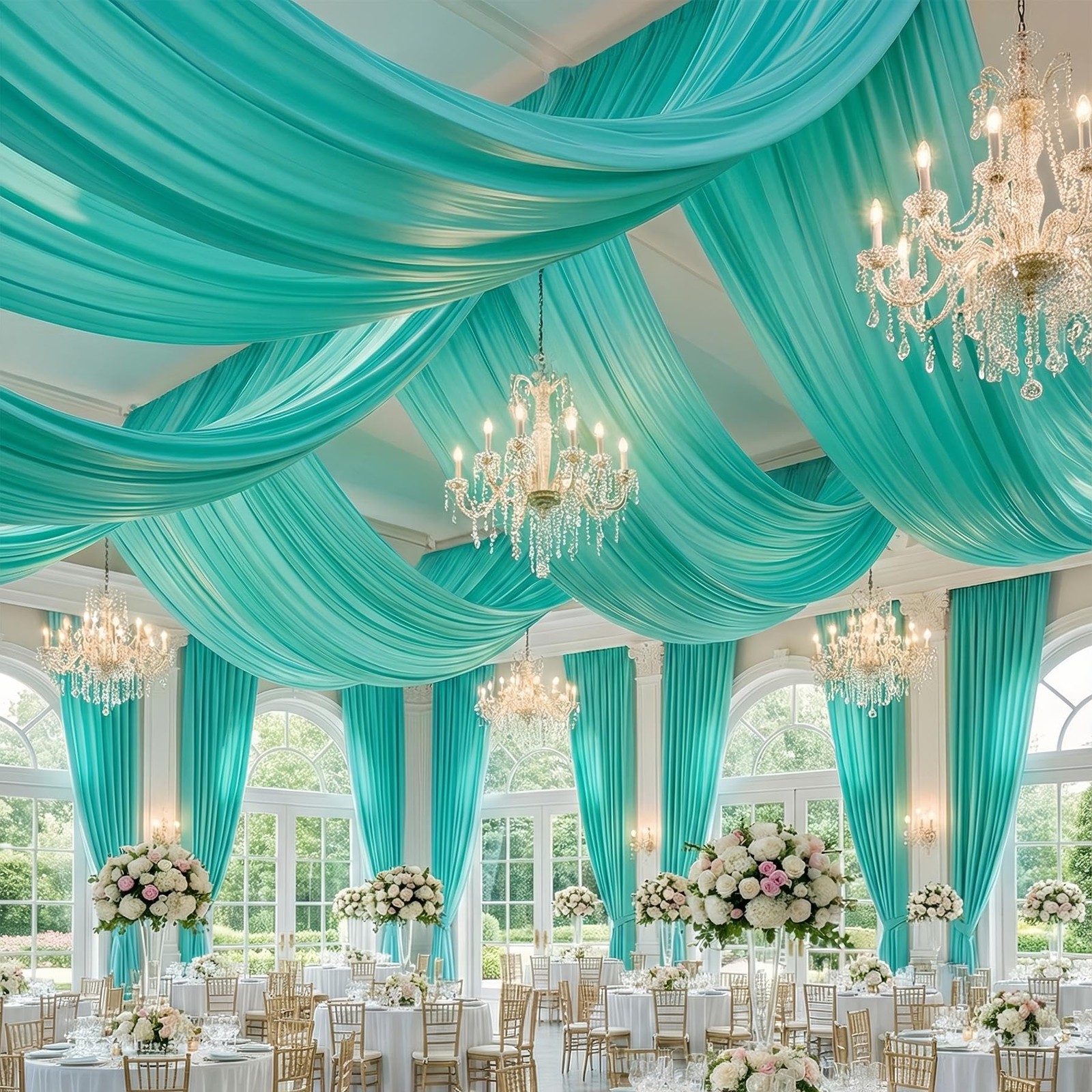 Gogoparti 20X20Ft Mint Green Ceiling Drapes For - 4 Panels Of 5X20Ft-Long