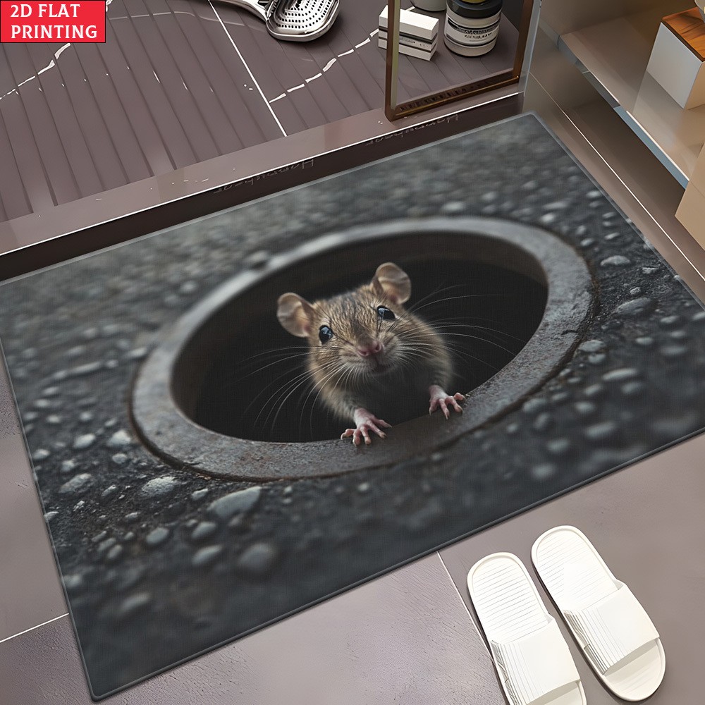 2D Flat, 850gms Velvet Mouse In Sewer Pattern 2D Flat Art HD Printed Kitchen Ru