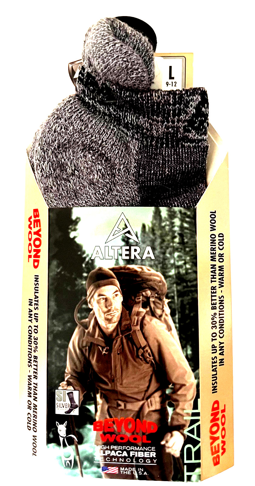 ALTERA "EXPLORE-MICRO" NO-SHOW 1-PR 45% ALPACA+1% SILVER GRAY SZ L FIT 9-12 SHOE