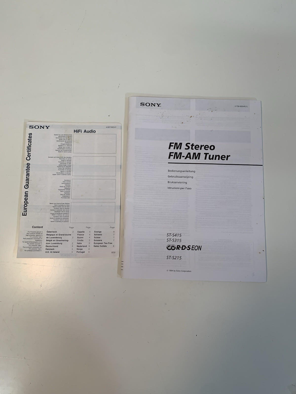 Sony FM Stereo FM-AM Tuner Manual ST-S415 ST-S315 ST-S215 + Warranty