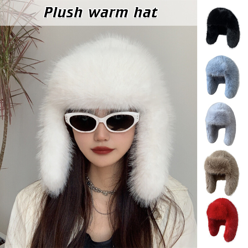 Plush Imitation Fox Fur Lei Feng Hat Ski Warm Fur Furry Ear Protection Winter