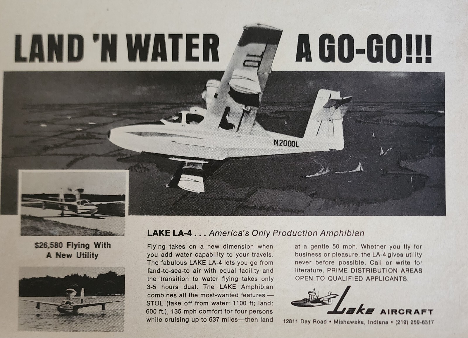 Lake Amphibian Picture Magazine Ad Aircraft Out of Print Vtg Wall Art