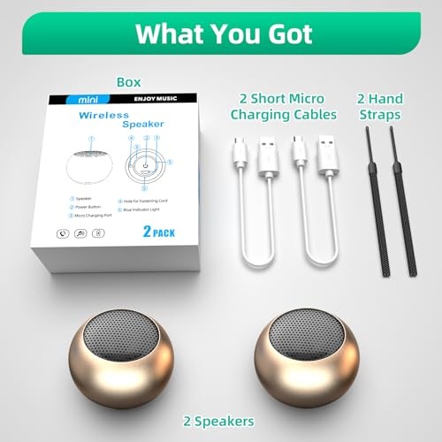 2Pack Portable Mini Speakers, Bluetooth Tiny Speakers,Wireless Micro Gold