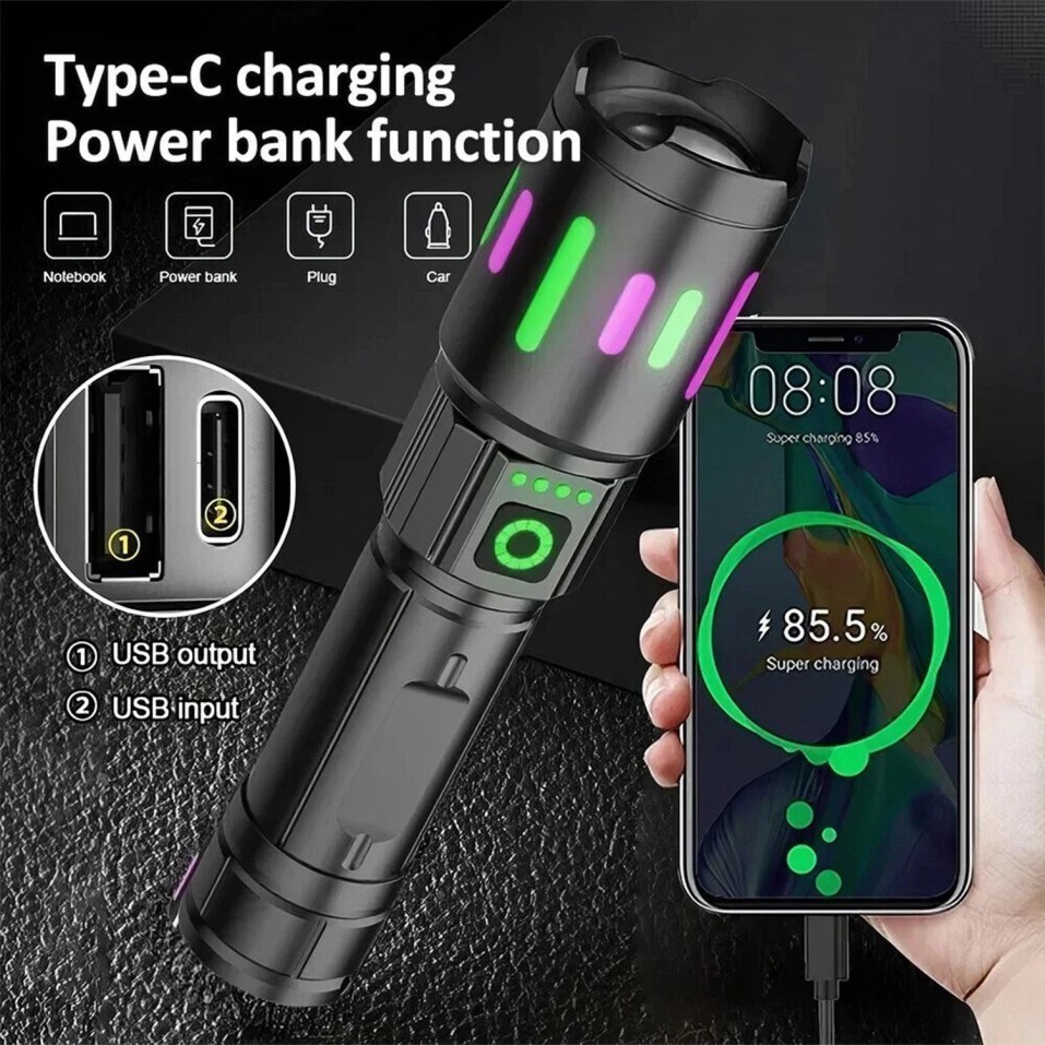 350000000 Lumen Super Bright LED Tactical Flashlight Rechargeable Work Light**-*