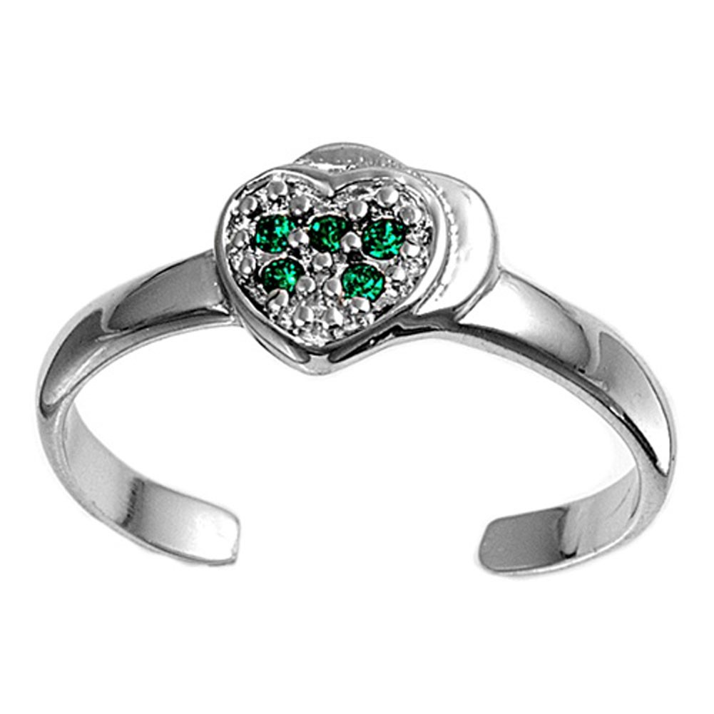 Heart Simulated Green .925 Sterling Silver Toe Ring