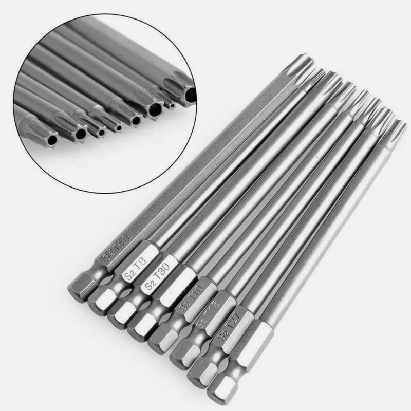 8PCS Torx Screwdriver Drill Bit Set 100MM Extra Long Hex Security Magnetic