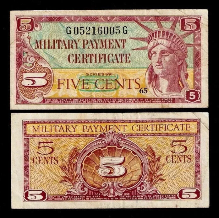 US MPC 5 CENTS 1961 SERIES 591 x 1 Military Payment United States USA Korea NOTE