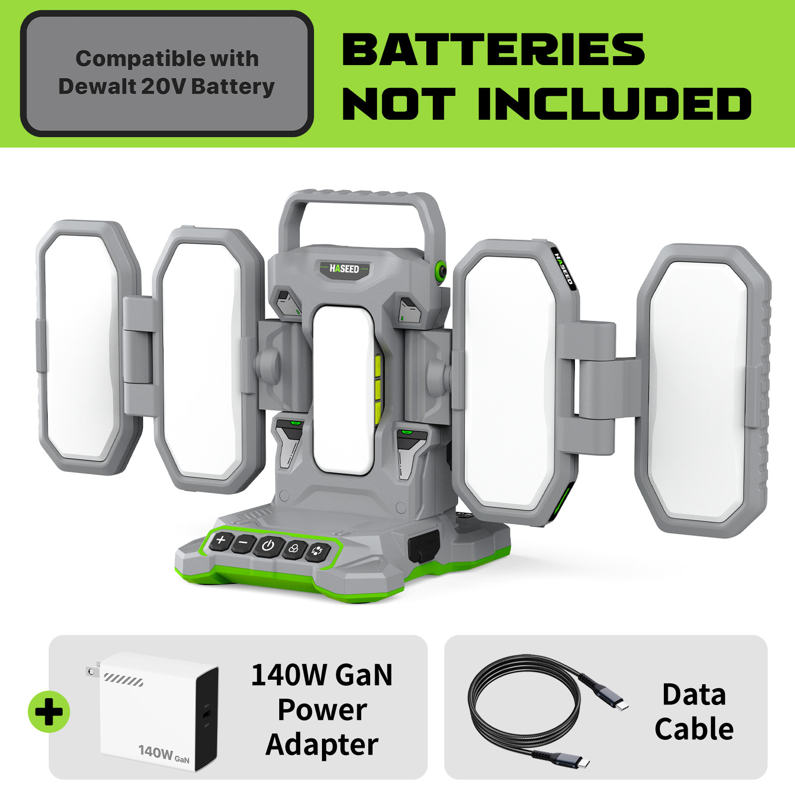 10000LM Cordless LED Work Light for Dewalt 20V Type-C PD 4 Panel Foldable