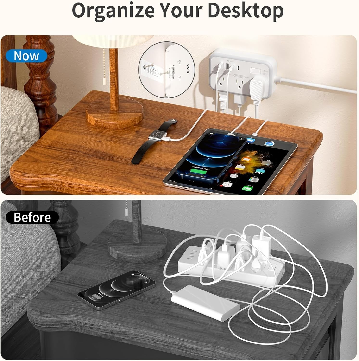 Versatile 2 Prong Power Strip with Fast USB Charging & Space-Saving Flat Plug