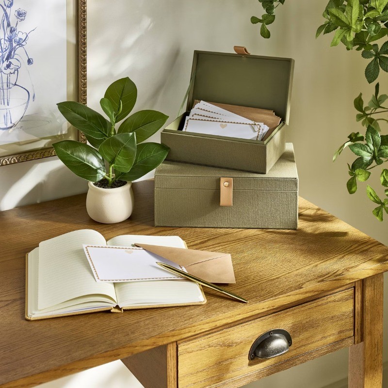 Medium Desk Storage Lidded Fabric Box Green