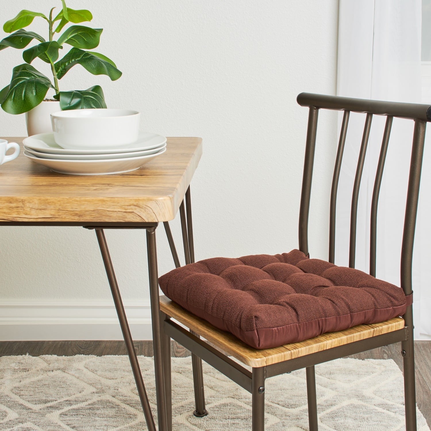 Mainstays Brown Chair Seat Pad, Textured 1-Piece 15.5"x16", Cushion,Long-Lasting