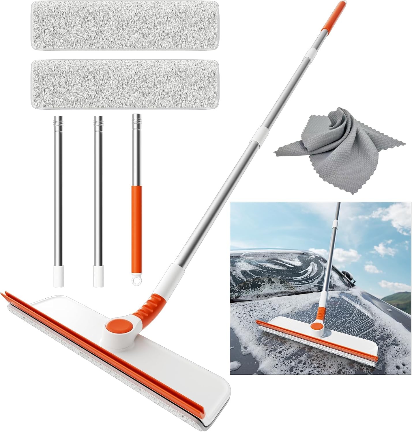 Window Squeegee Cleaning Pole 2-in-1 Windshield Cleaner Tool with 50" Pole Benda