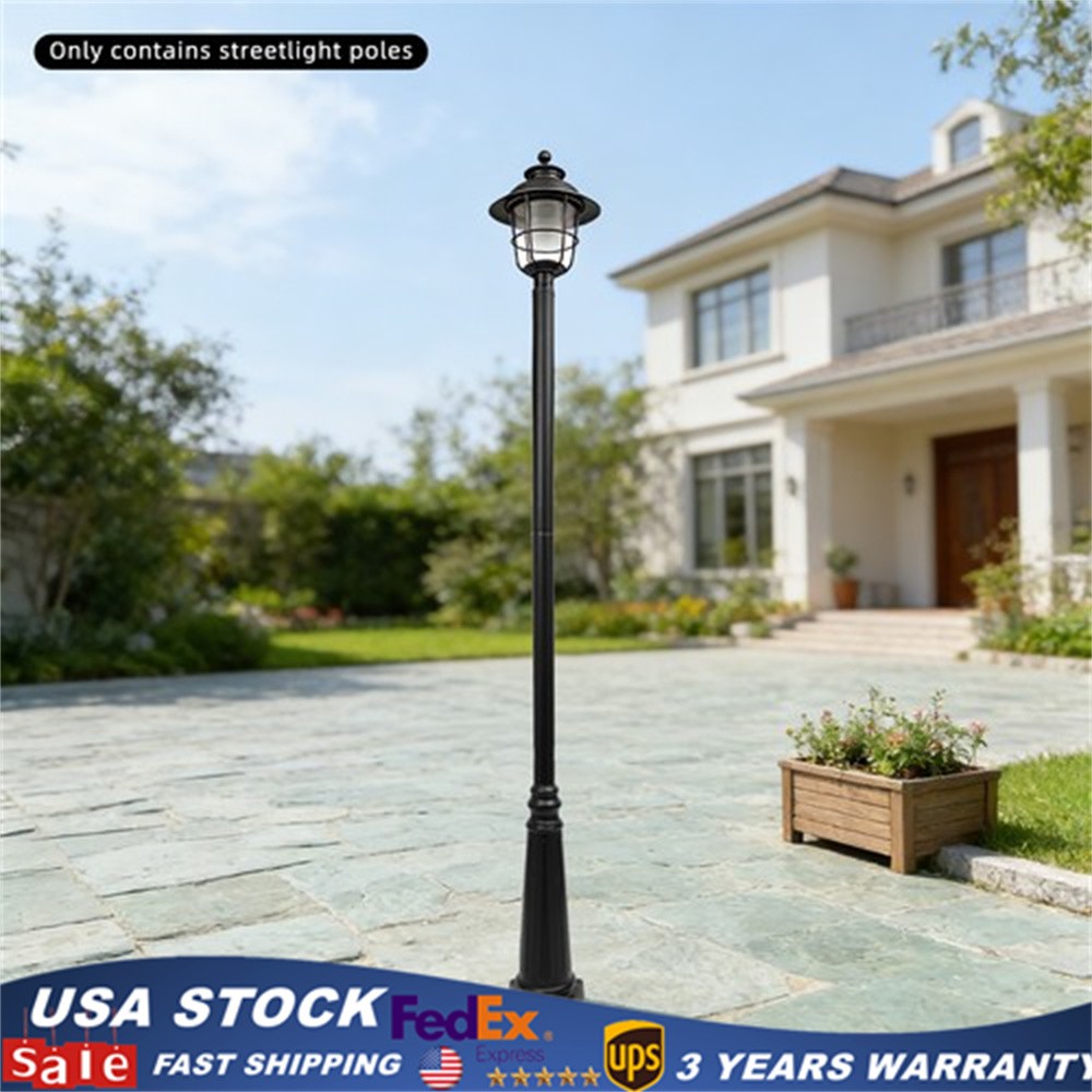 Outdoor Split Street Light Pole, Durable Iron Lamp Post for Stability Black New