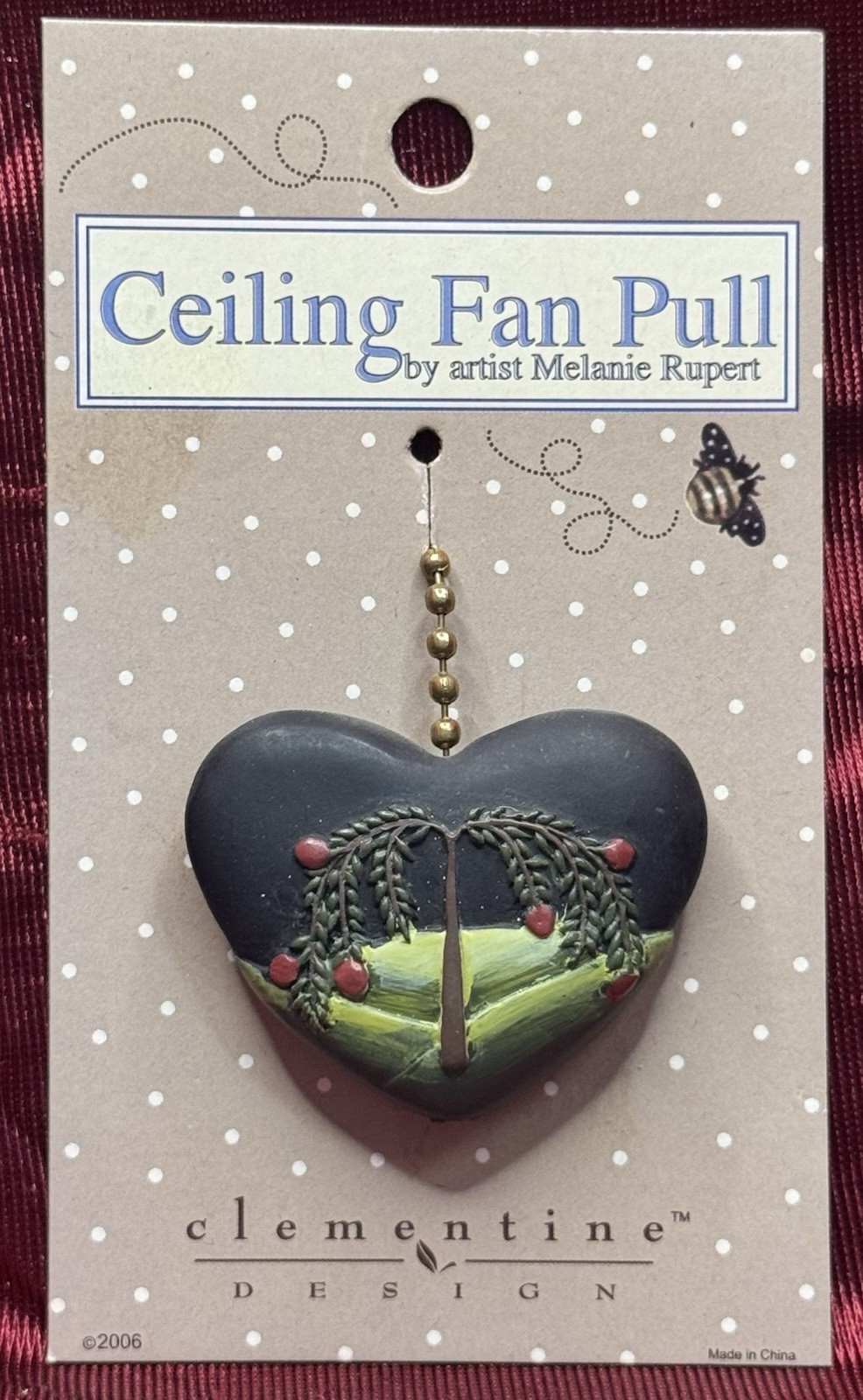 Heart Charm Clementine Designs Vintage Retro 2003 Fan Pull New W OG Packaging