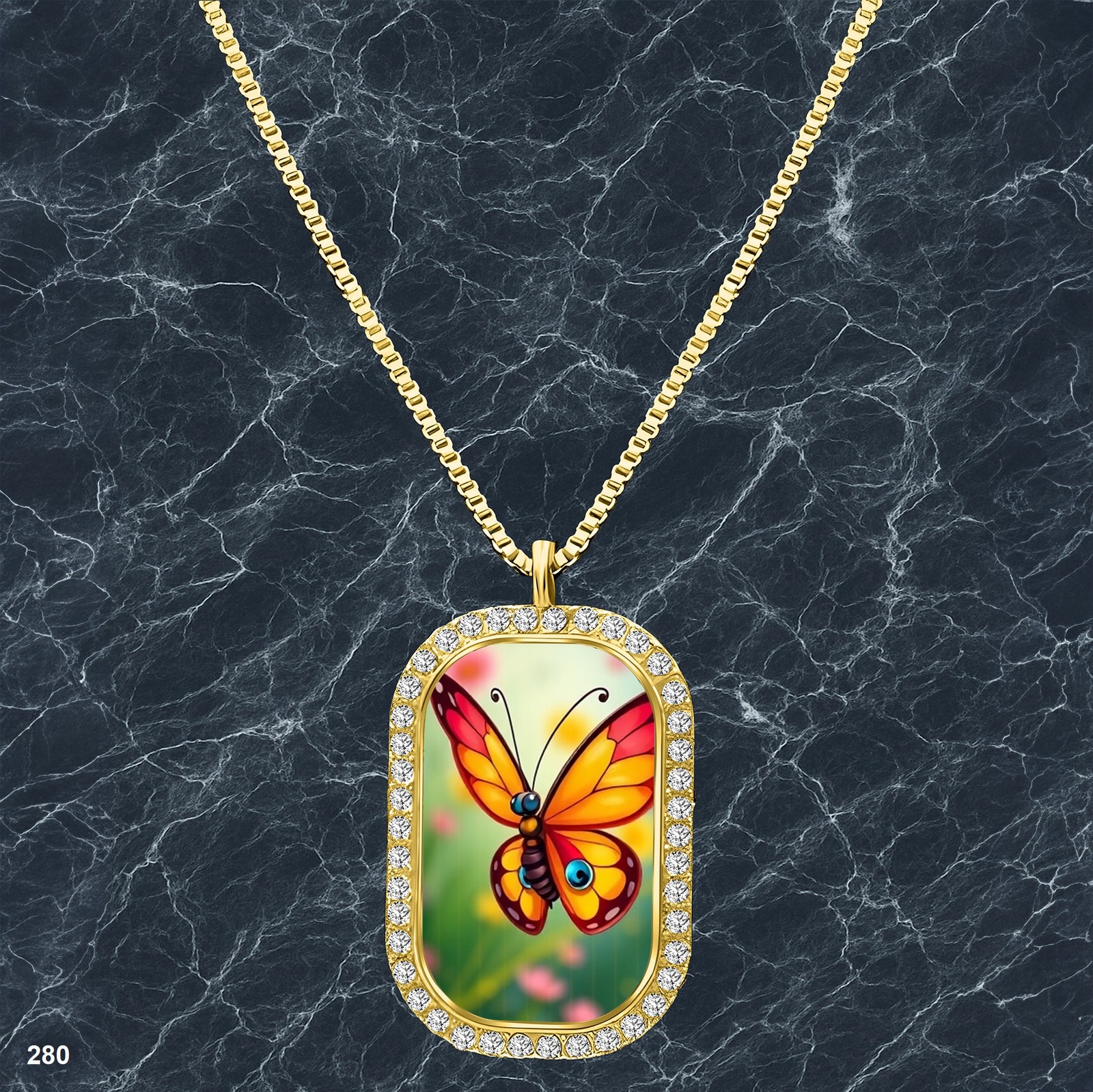 Amazing Colorful Butterfly Pendant Necklace Photo Design Classy Gold Tone Rare