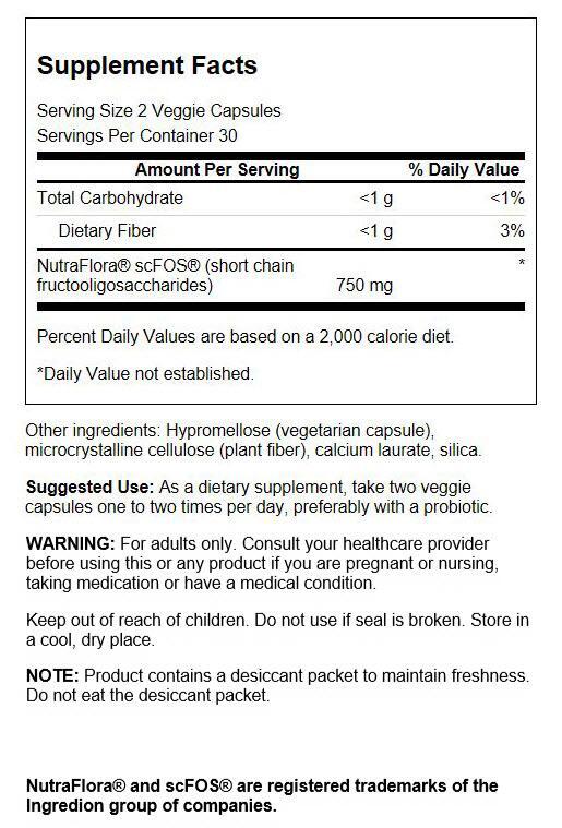 Swanson Prebiotic for Friendly Flora Support 375 mg 60 Veggie Capsules