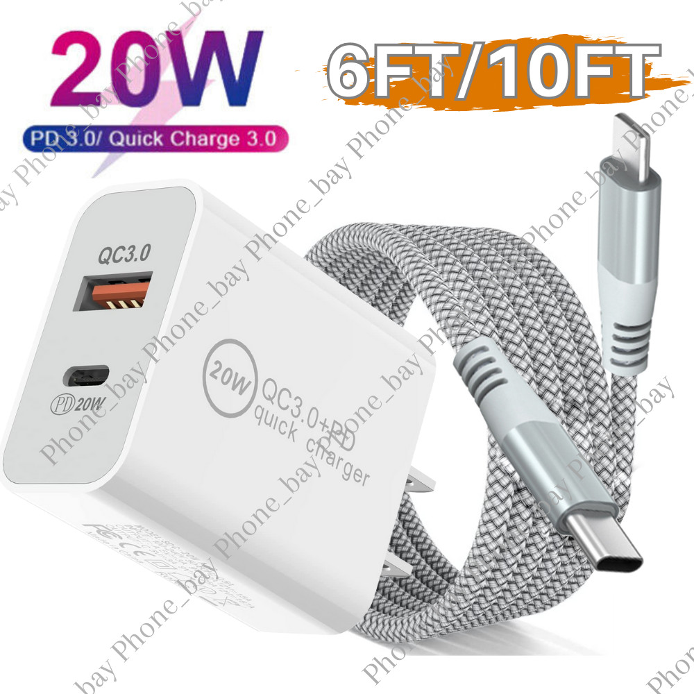 20W Fast Charger PD USB C Power Adapter Cable For iPhone 14 13 12 Pro Max 11 XR