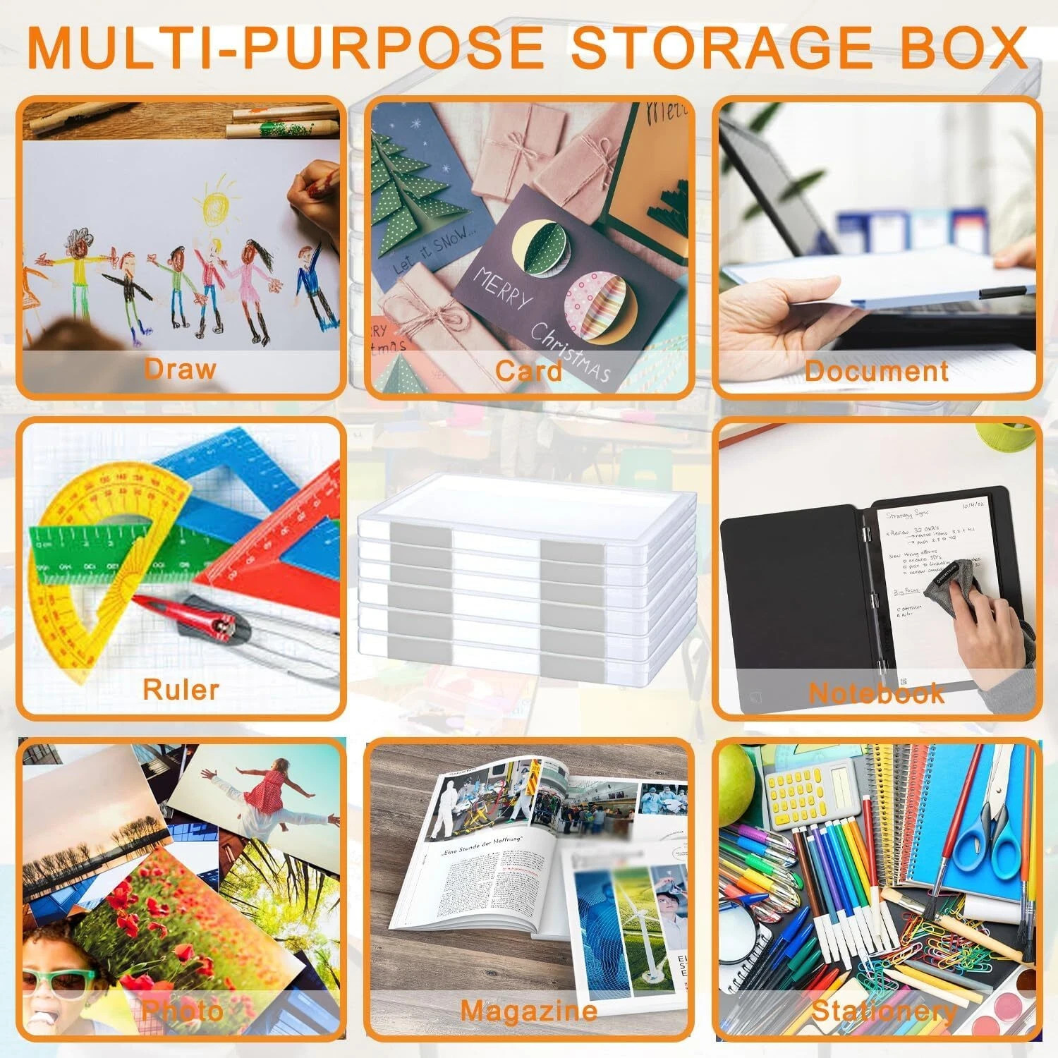 6 Pcs Clear A4 File Portable Project Case, Plastic Storage Box for 8.5" x 11"...