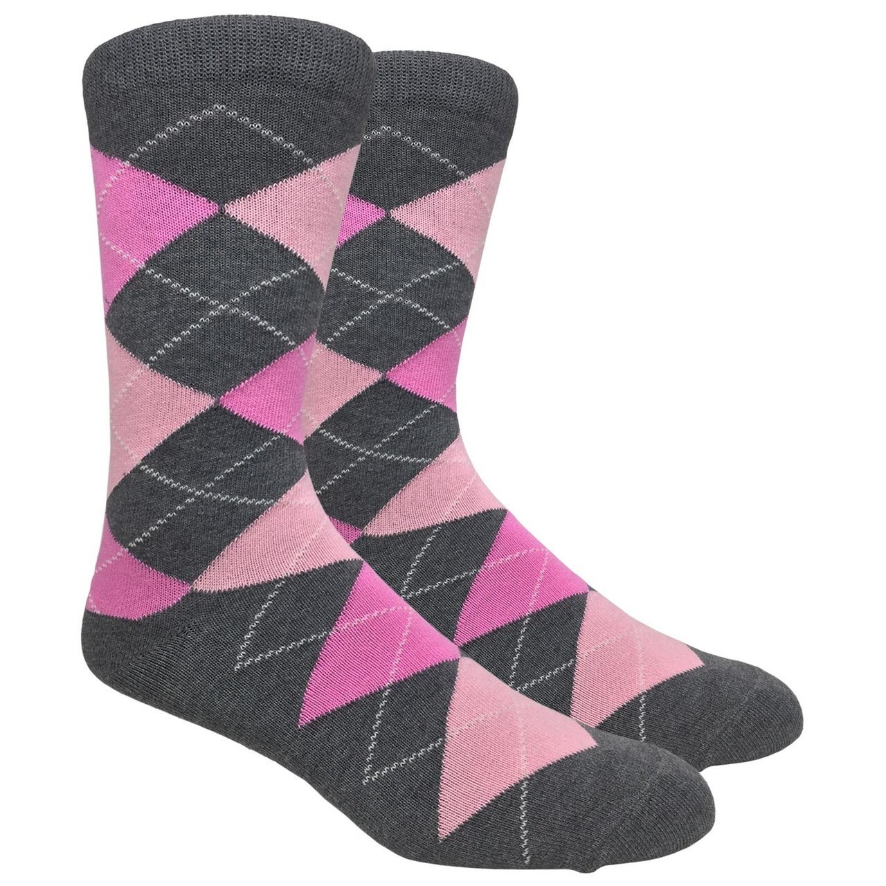 1 Pair Men's Argyle Dress Wedding Groomsman Socks - Charcoal Gray & Pinks