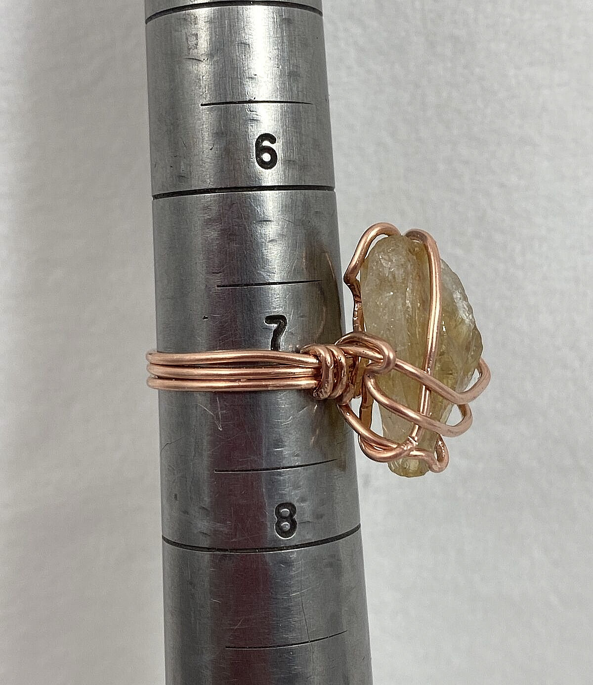 Handmade ~ Copper Wire Wrapped Natural Citrine Crystal Ring Size 7 #303