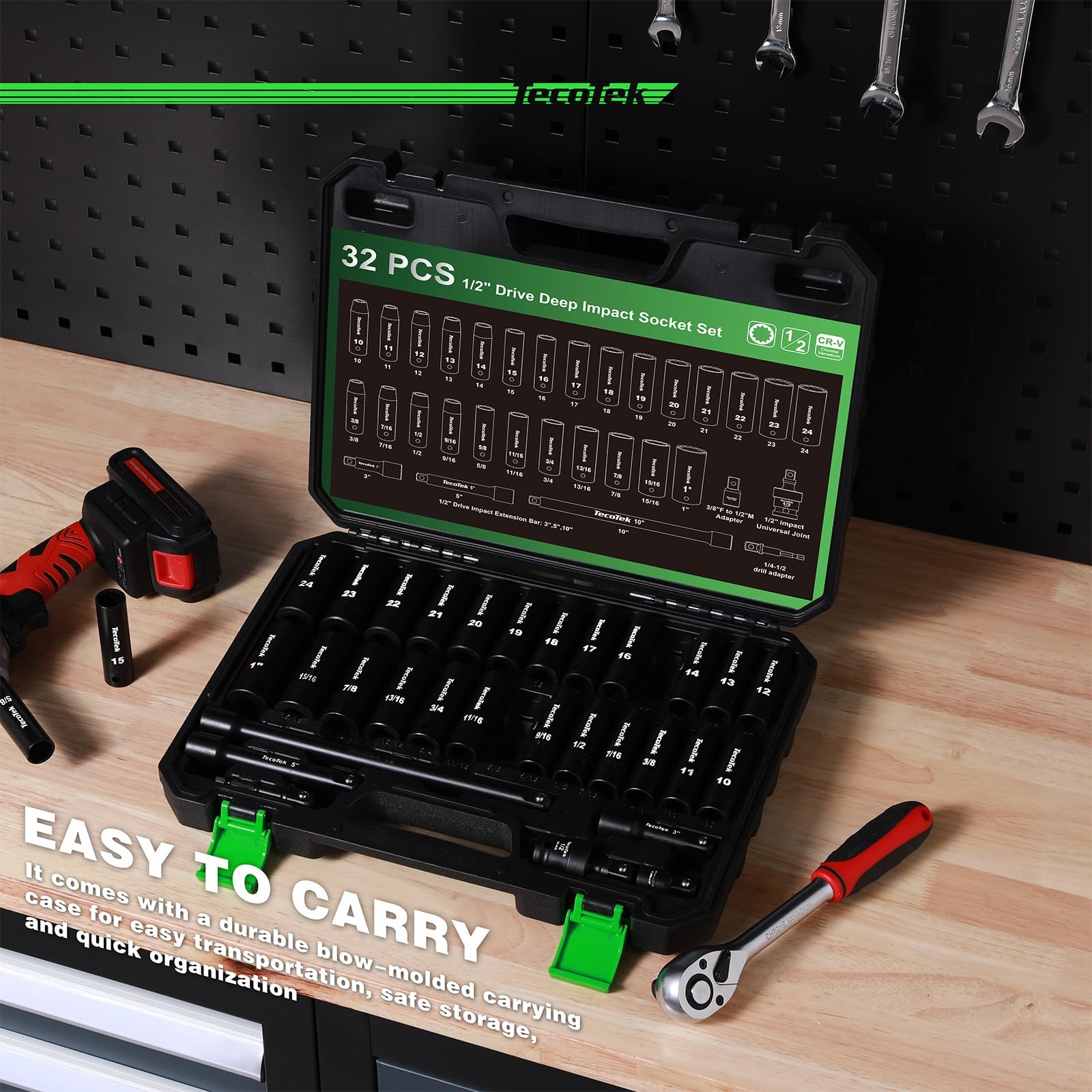 TecoTek 1/2" Drive Deep 12-Point Impact Socket Set, 32-Piece SAE...