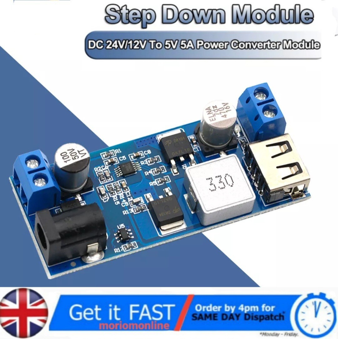 DC-DC 24V 12V to 5V 5A Step Down Power Supply Buck Converter USB Charging Module