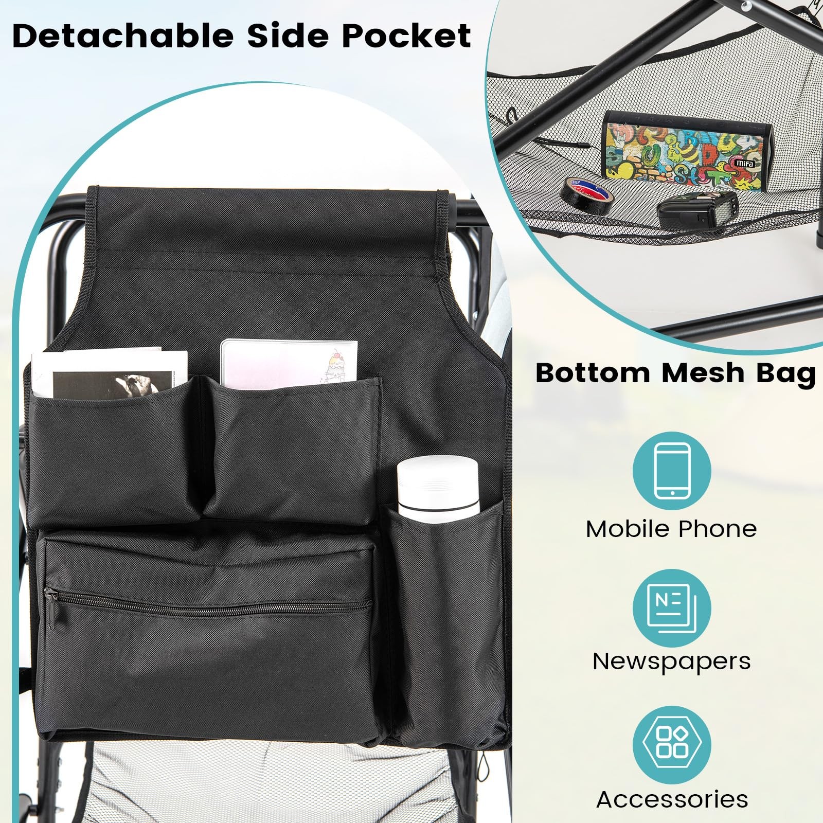 Folding Directors Chair 46in Makeup Chair 31in Seat Height with Side Table