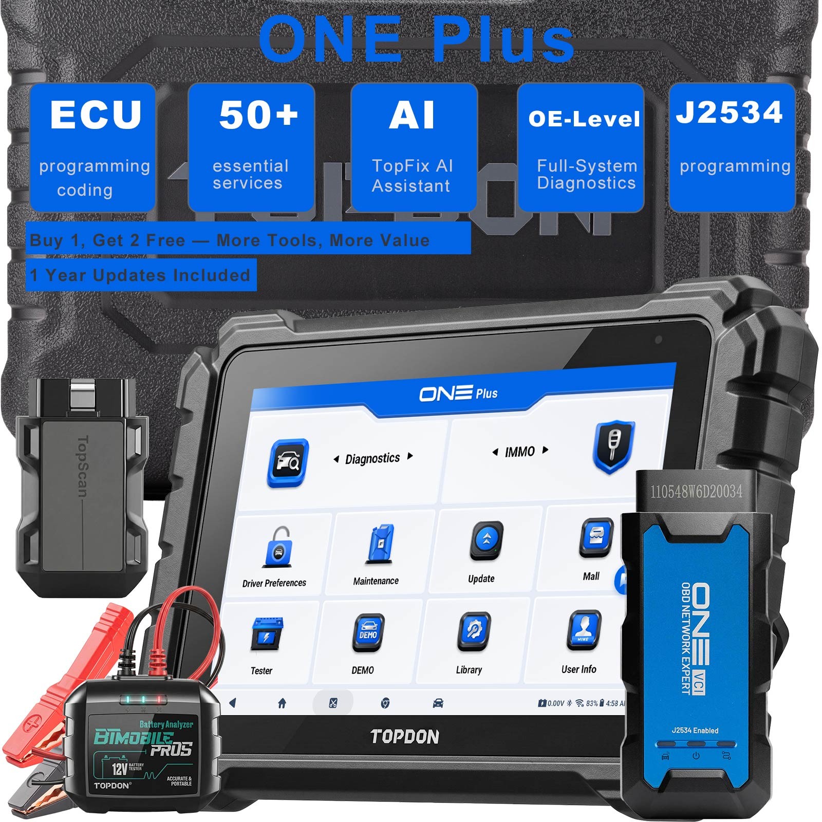 Topdon ONE Plus Bi-directiinal Diagnostic Scanner Coding J2534 Pass-Thru Program