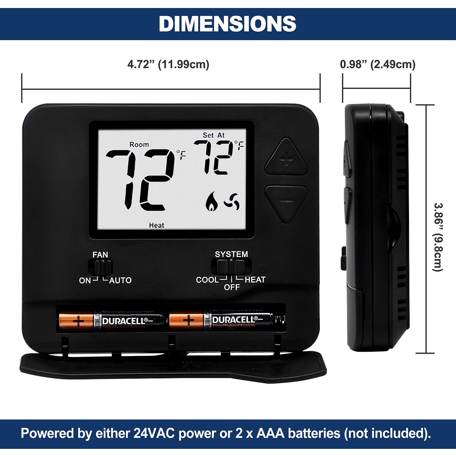 ELECTECK Digital Non-Programmable Thermostat, 1 Heat/1 Cool, Black