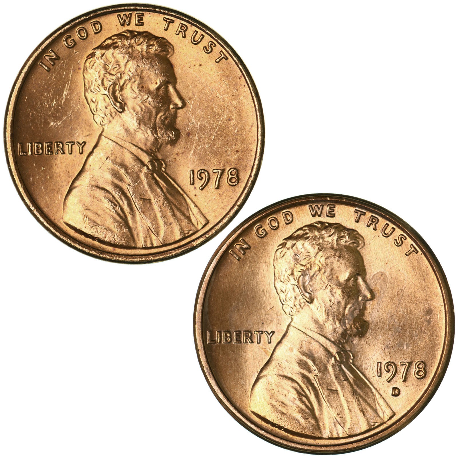 1978 P D Lincoln Memorial Cent Brilliant Uncirculated 2 Coin Year Set