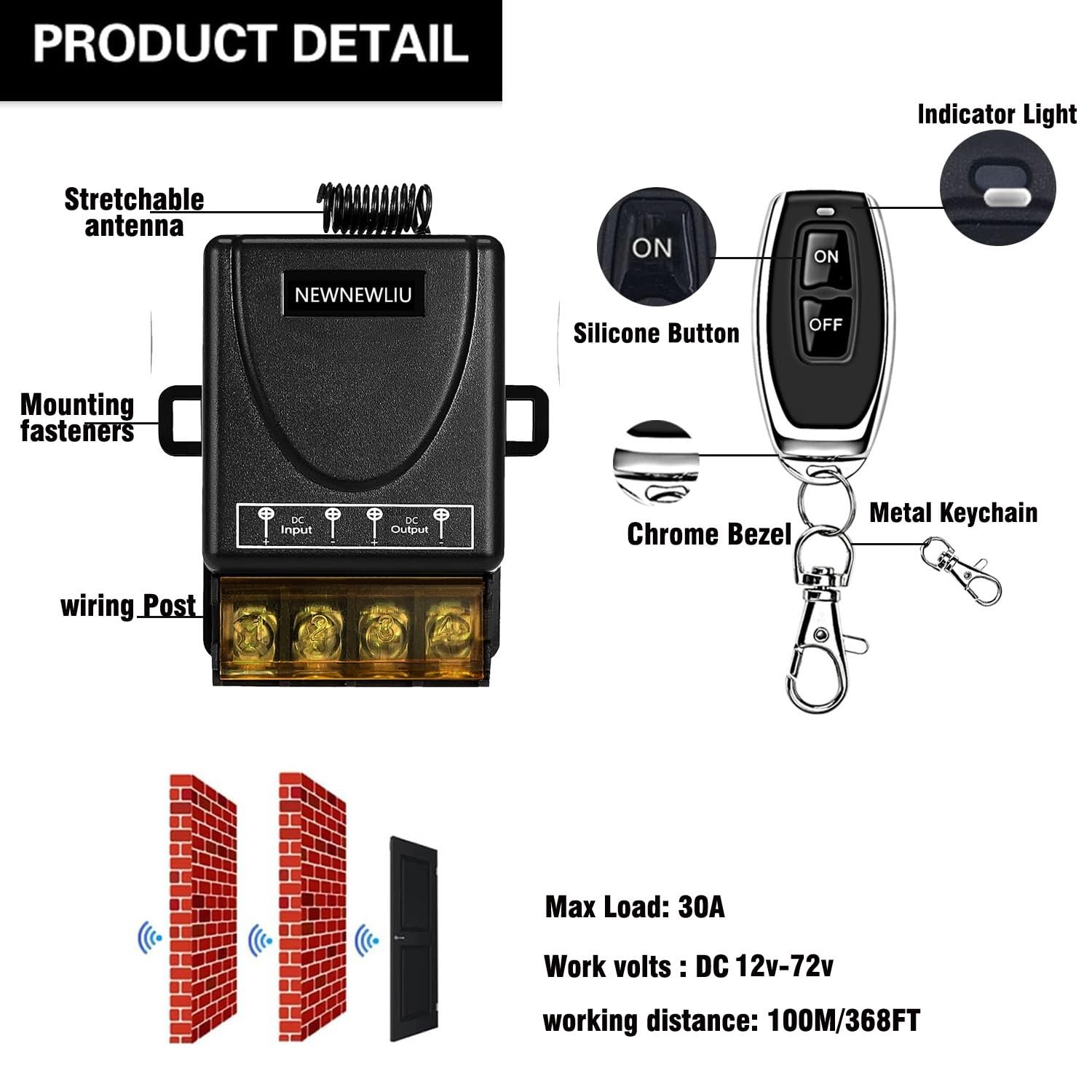 12 Volt Remote Switch Wireless,DC12V/24V/48V/72V/30A Relay | ,Remote Control Swi